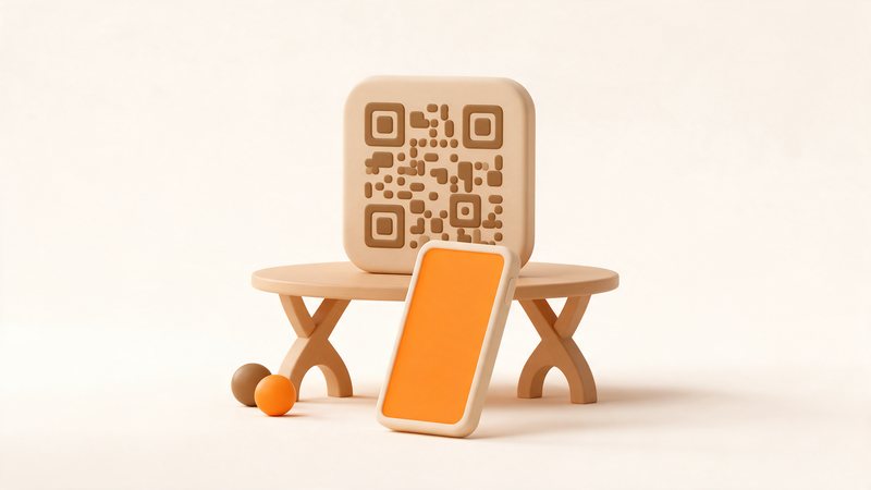 Ilustración de un código QR en una mesa con un móvil