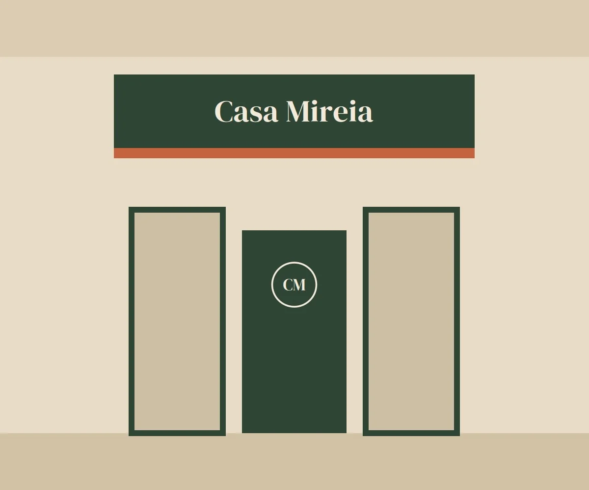 Fachada de Casa Mireia con el rótulo del local